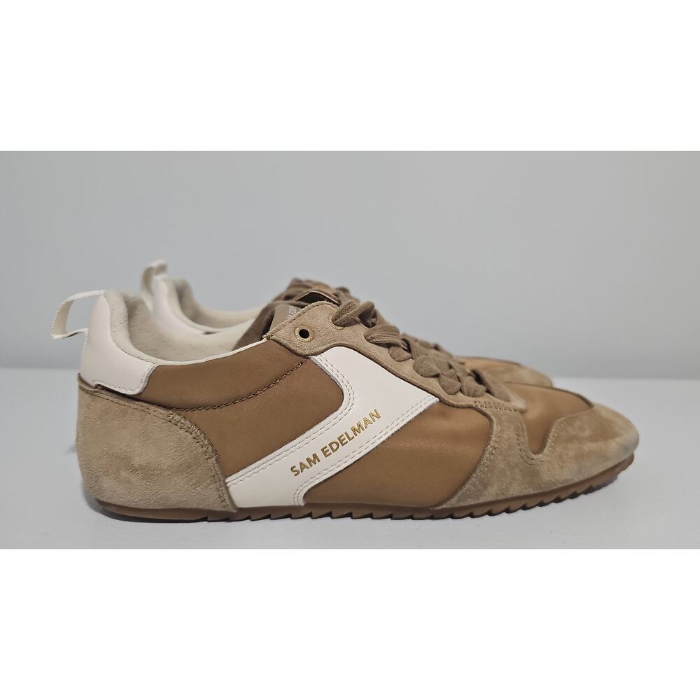 Sam Edelman Sneaker Zaria Lace Up Womens 6.5 Khaki Cream Suede